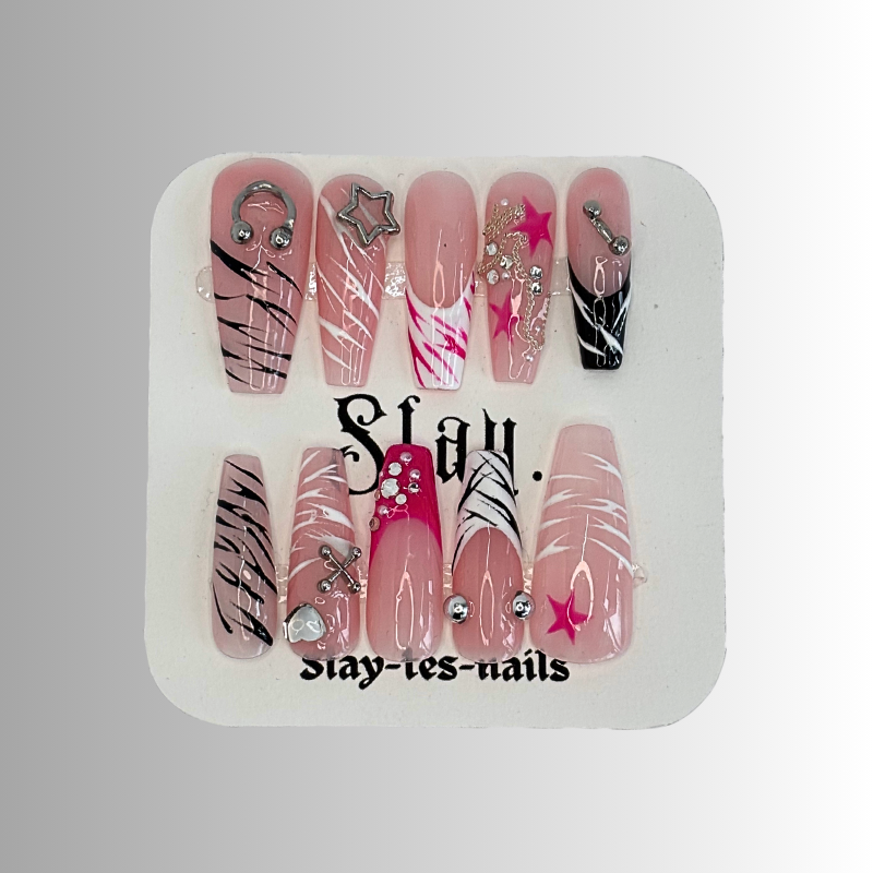 Gyaru zèbre pink - Set de 10 press on nails