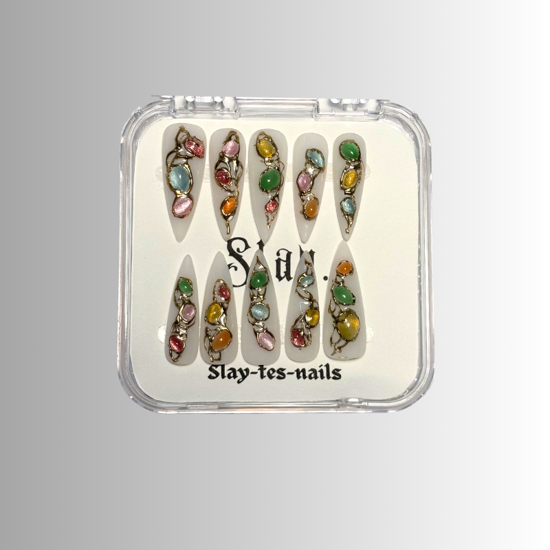 Gemstone Cateyes - Set de 10 press on nails