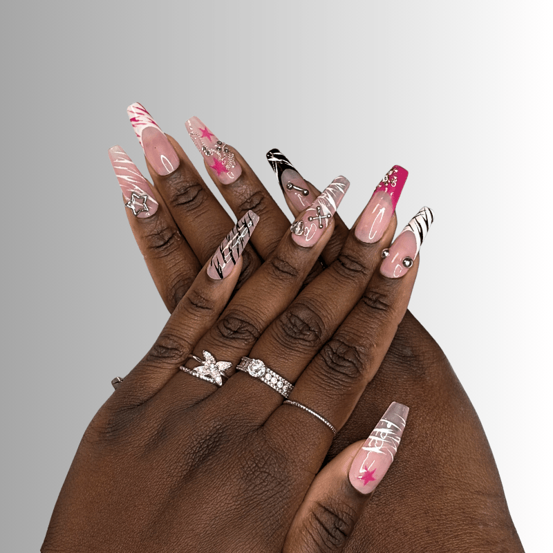 Gyaru zèbre pink - Set de 10 press on nails
