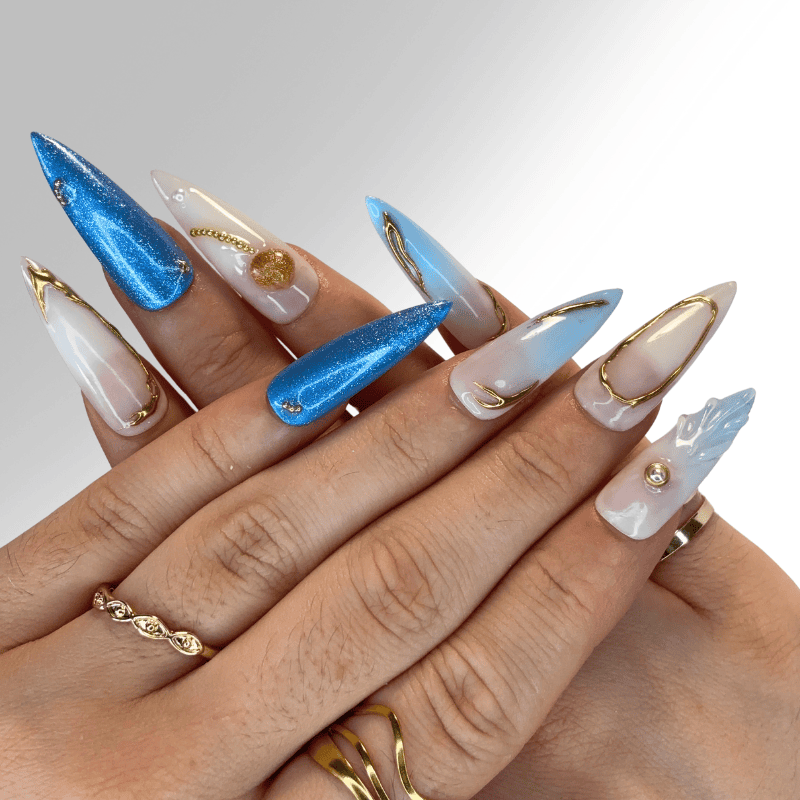 Blue Playa Stiletto Slay tes Nails